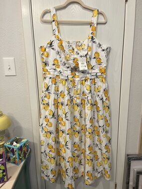 NEW w Tags Women’s FREE ASSEMBLY White Lemons & Oranges Cotton MIDI Sundress XL